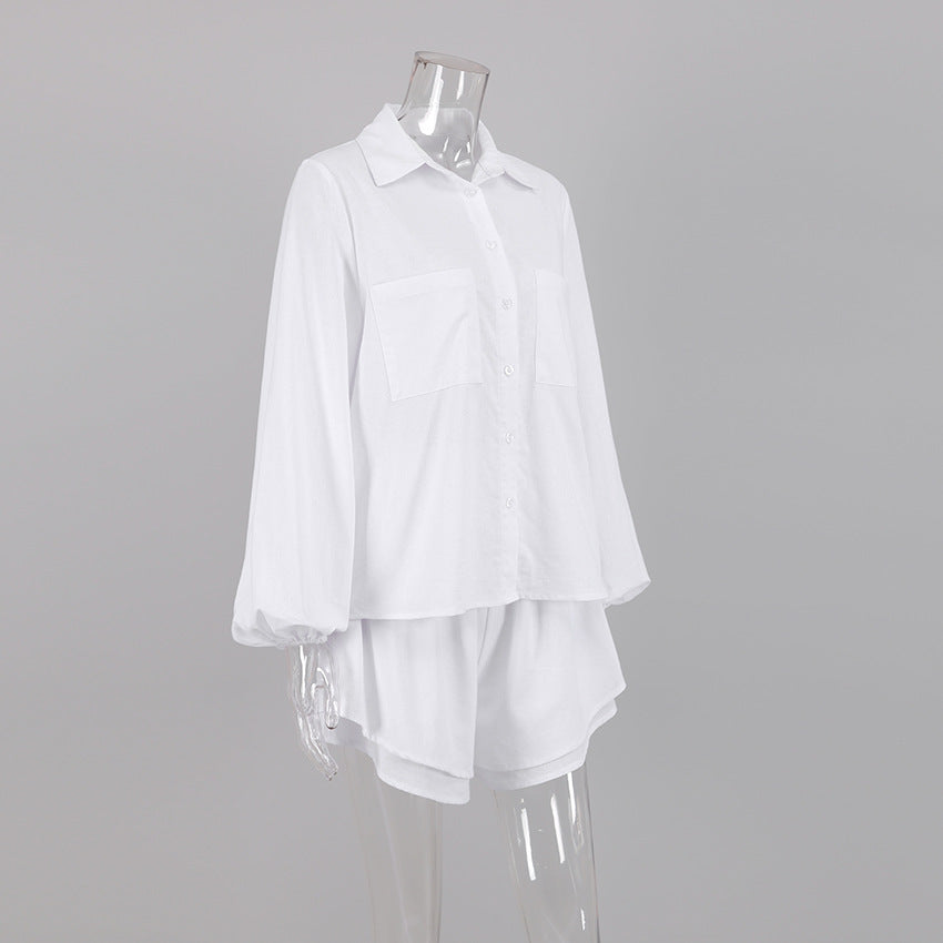 Women casual long-sleeved top and ruffled shorts Two Piece Set 18