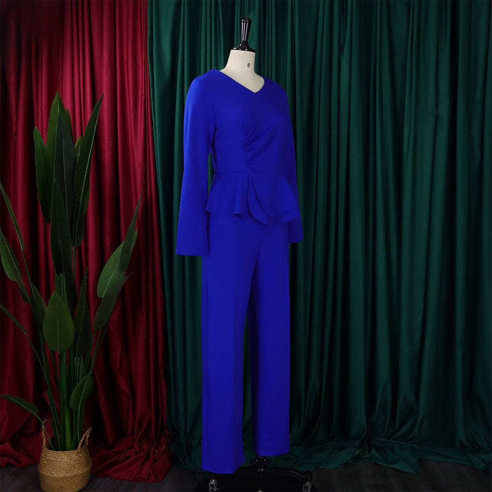 Autumn And Winter Fashion Ol Ruffled V-Neck Top And Pants Two-Piece Set 25