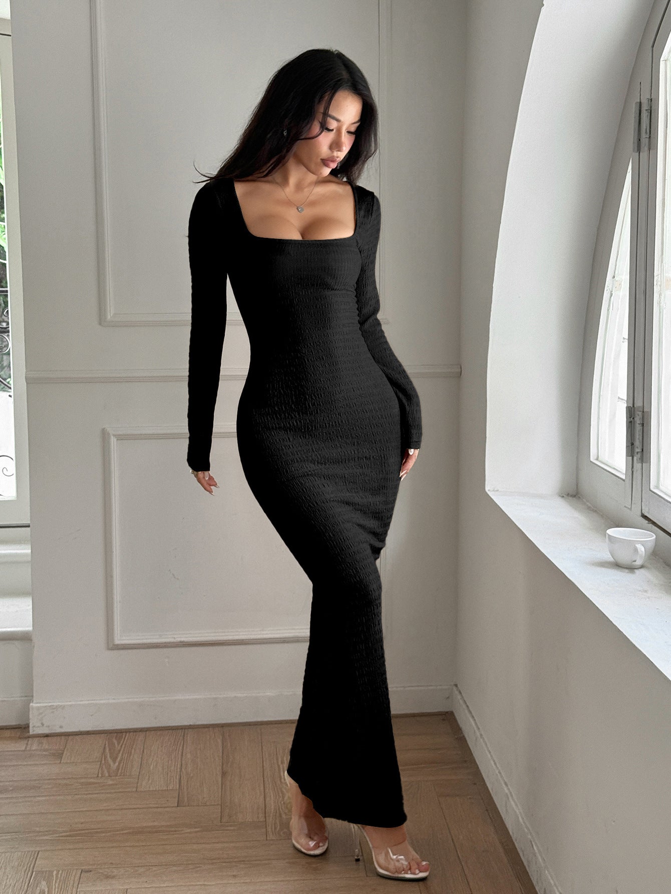 Women Sexy Style Solid Long Sleeve Dress