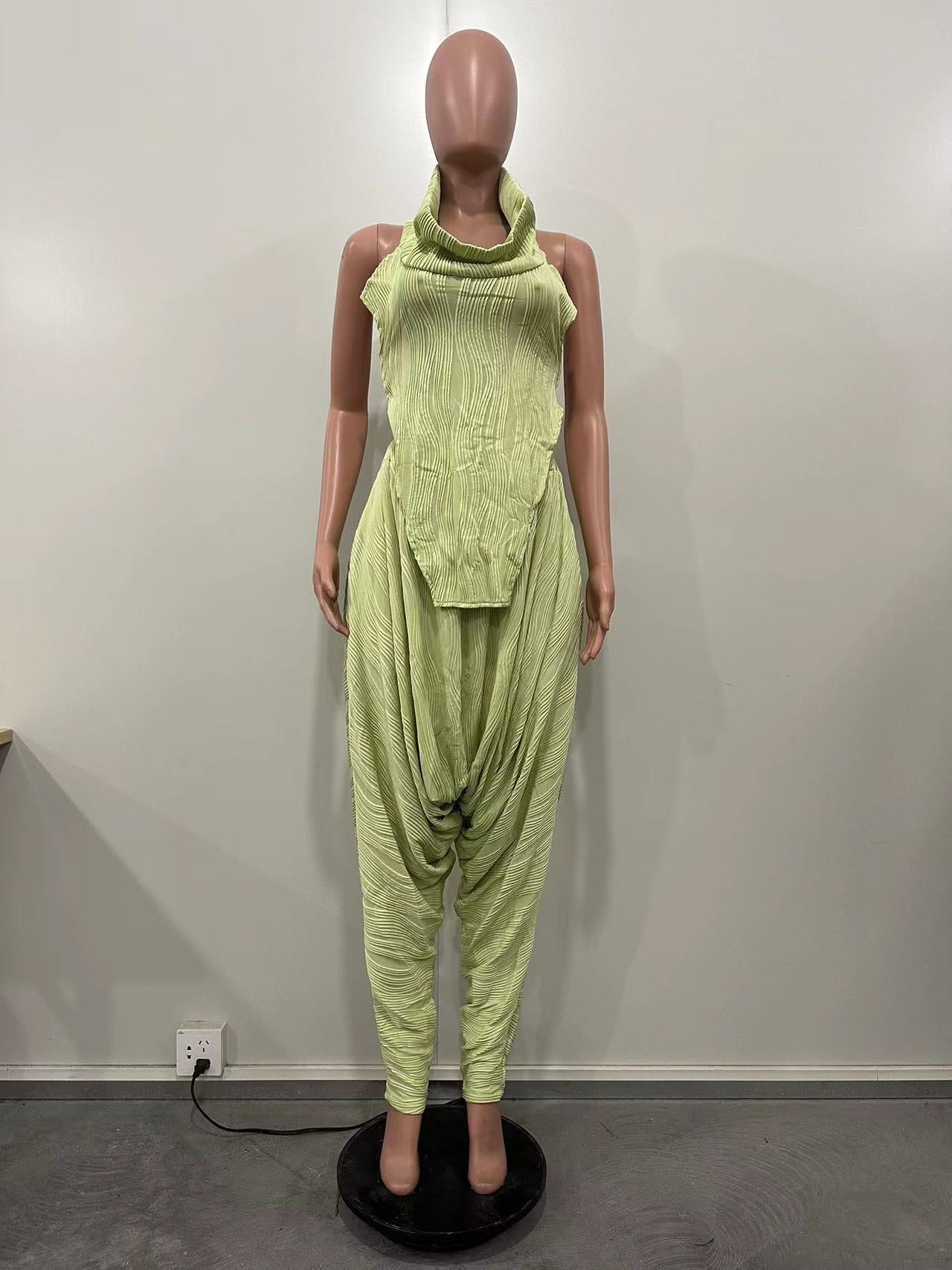 Women Sexy Halter Neck Lace-Up Top and Wide Leg Bell Bottom Two-Piece Set 13