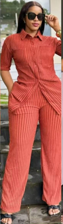 Women Vertical Striped Top and Pants 2-piece Set 5