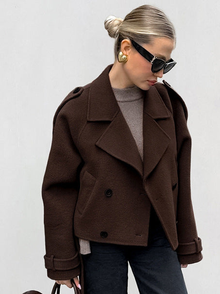 Autumn And Winter Turndown Collar Chic Double Breasted Fashion Woolen Coat 5