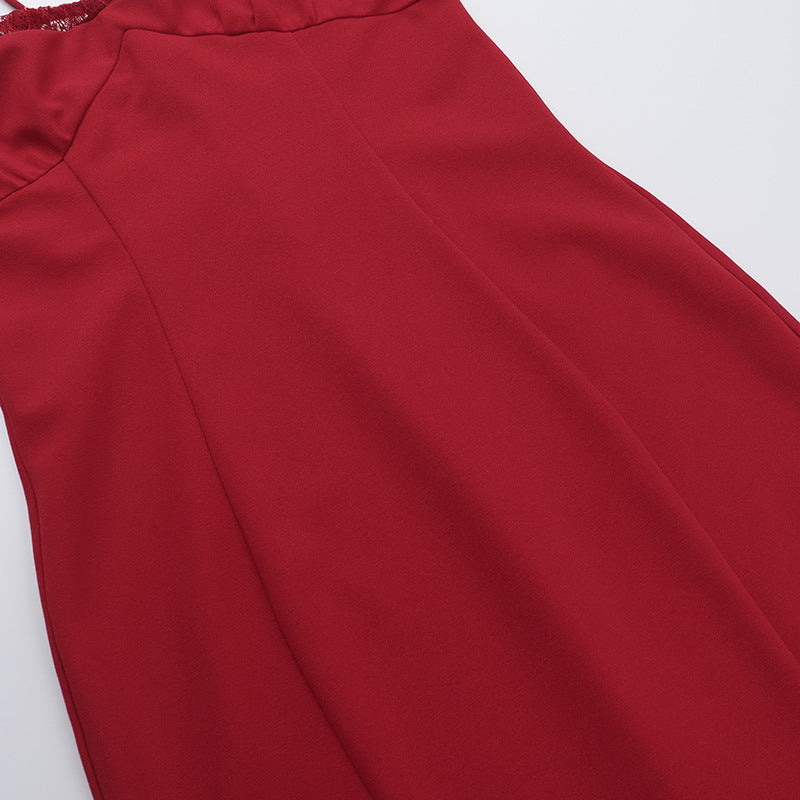 Women Suspender Lace Patchwork V Neck Dress 12