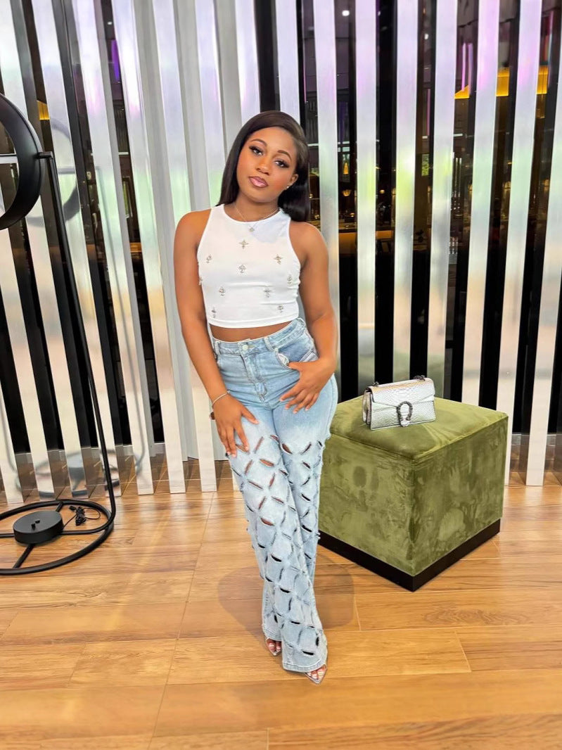 Women Spring Summer Sexy Ripped Washed Denim Pants 4