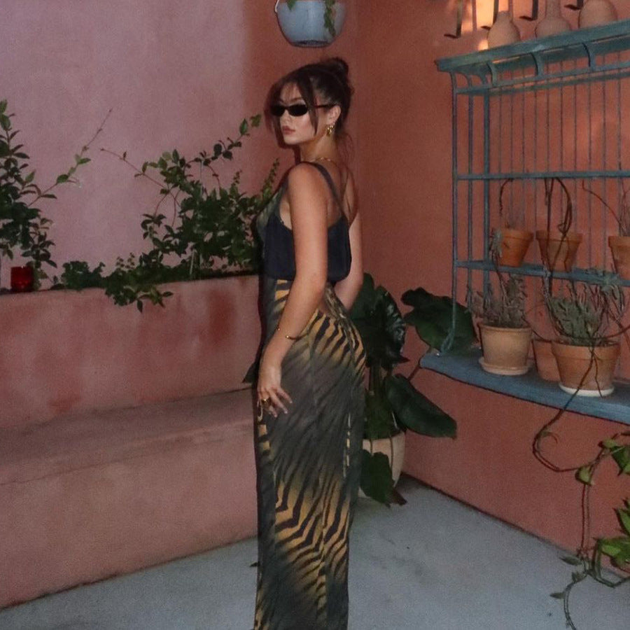 Women Spring and Summer Sexy V-Neck Backless Print Dress 5