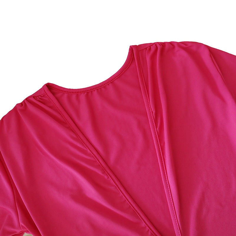 Women Pleated Long Sleeve Backless Bodycon Maxi Evening Dress 18