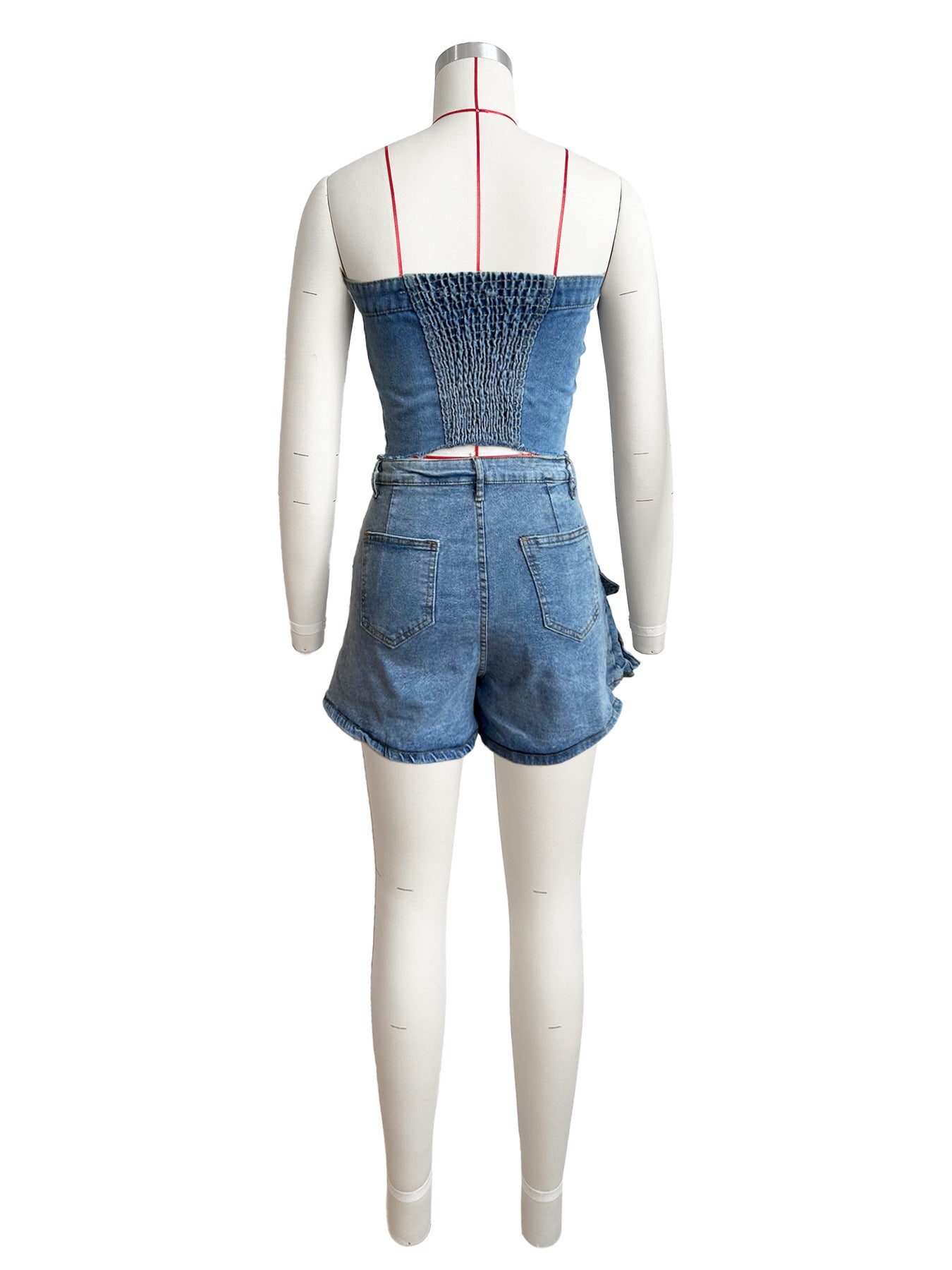 Fashion Women's Clothing Strapless Fashion Two Piece Denim Shorts Set 6