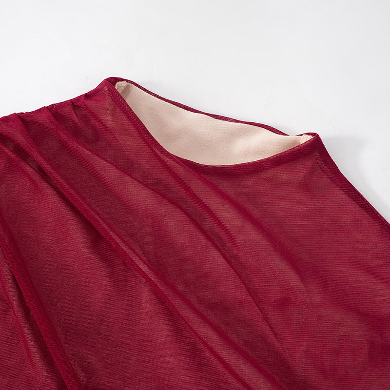 Women Round Neck Sexy See-Through Mesh Bodycon Dress 18