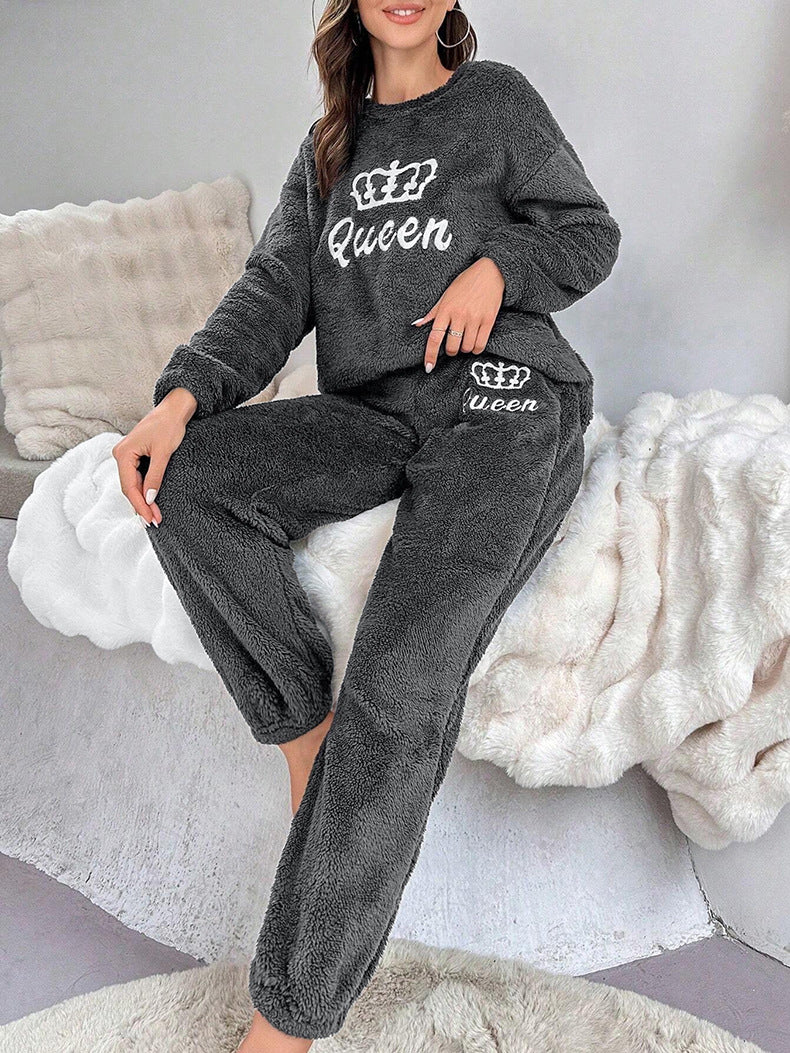Autumn Winter Fleece Plus Size Two Piece Pajamas Ladies' Home Wear 5