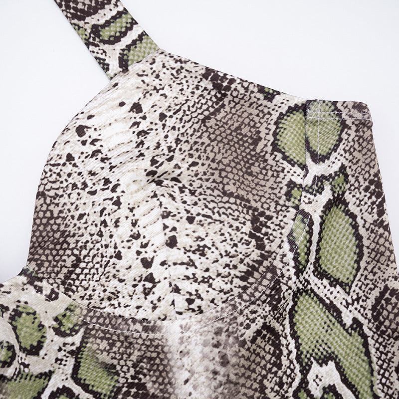 Women Fall Snake Print Halter Neck Sleeveless Top and Pants Two-Piece Set 12