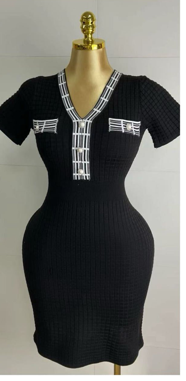 Summer Short Sleeve Slim Waist Knitting Dress 3