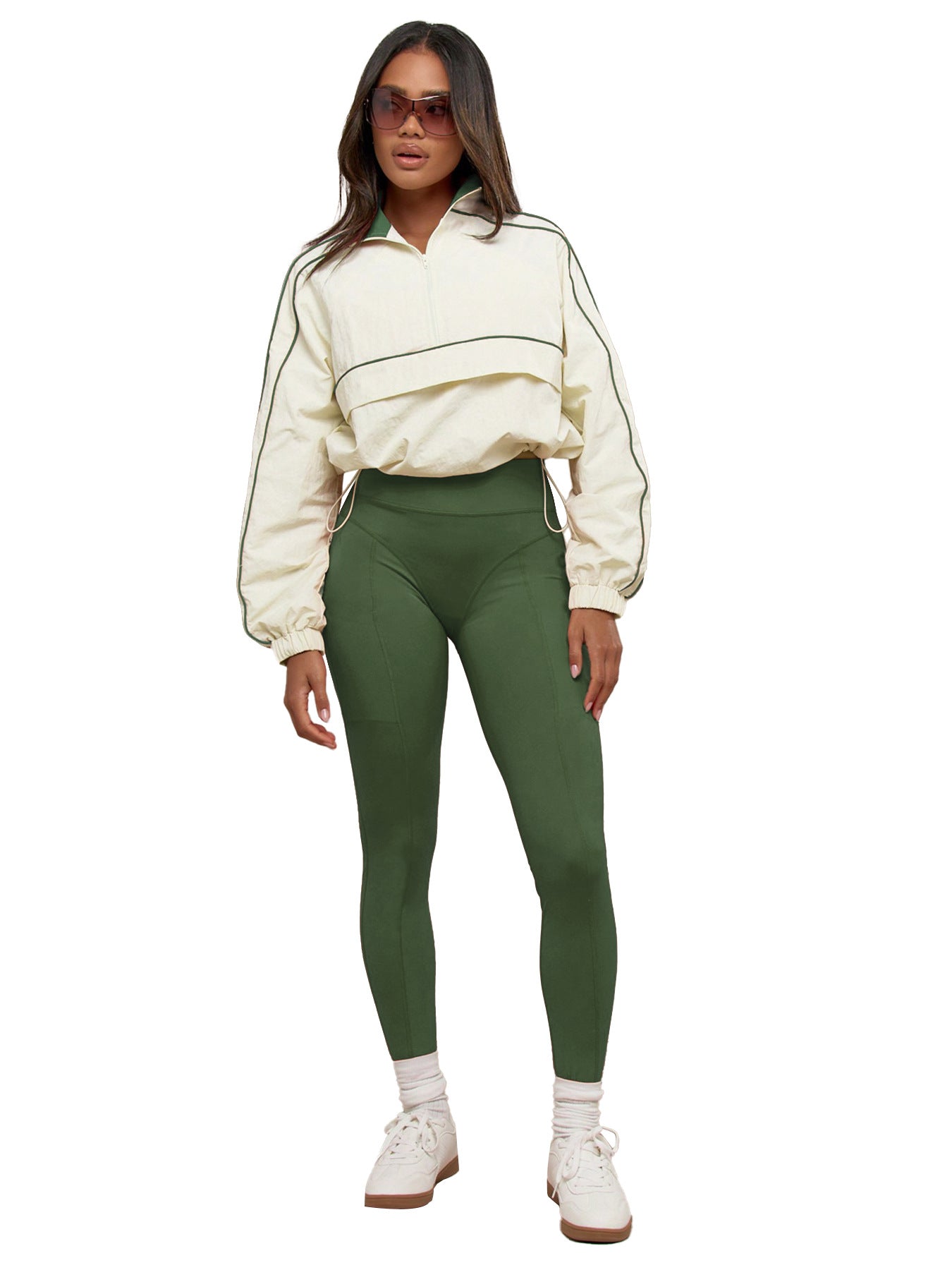 Women drawstring top yoga pants sports casual two-piece set 10