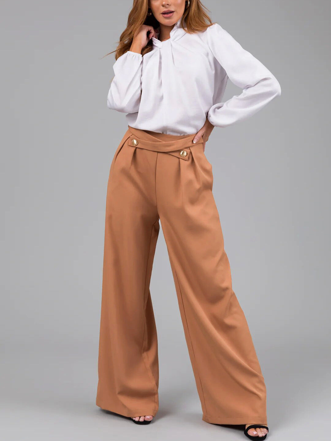 Women Casual Zip Pocket Wide Leg Pants 7