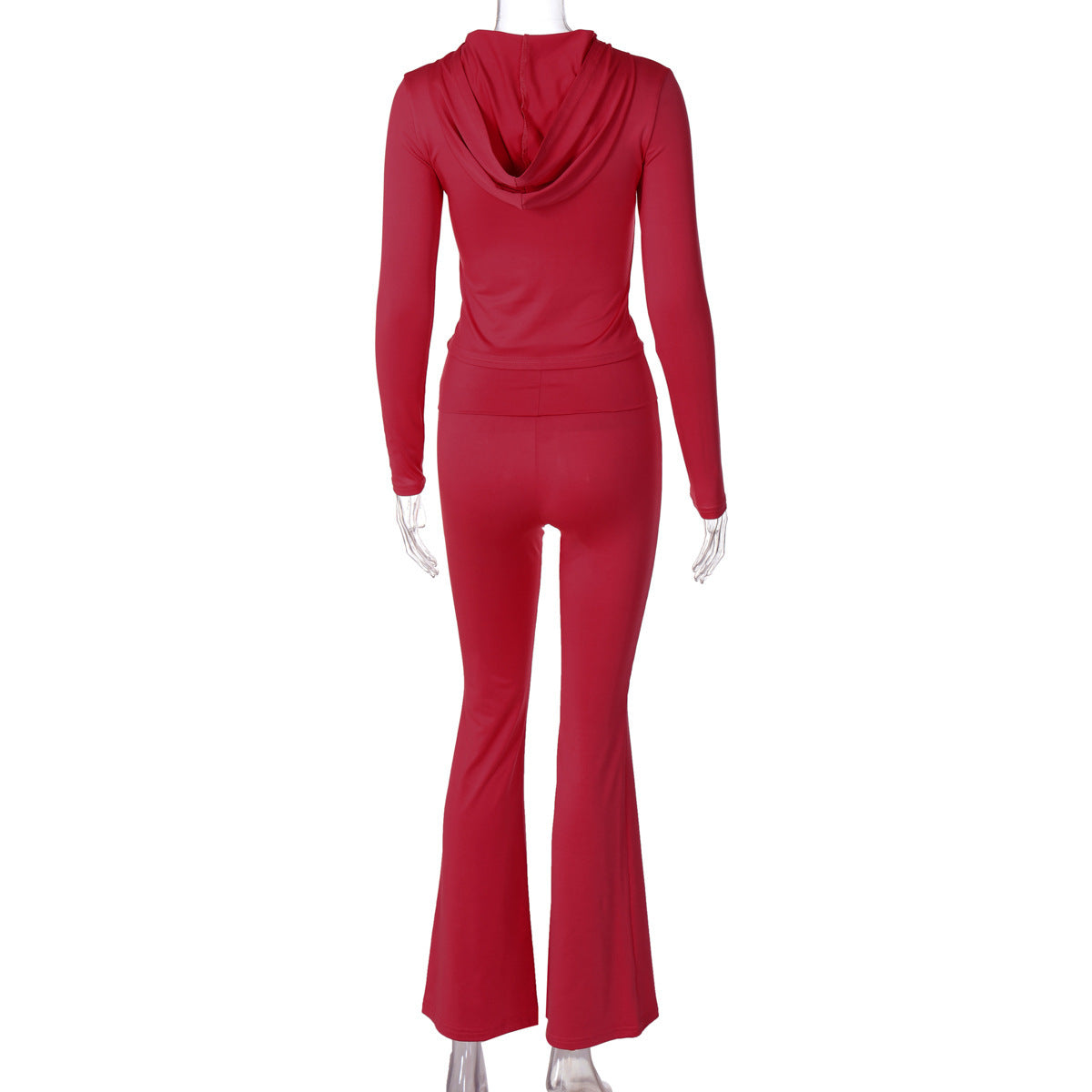 Women's autumn and winter zipper long sleeve hooded top Bell Bottom pants fashion Casual two piece set 37