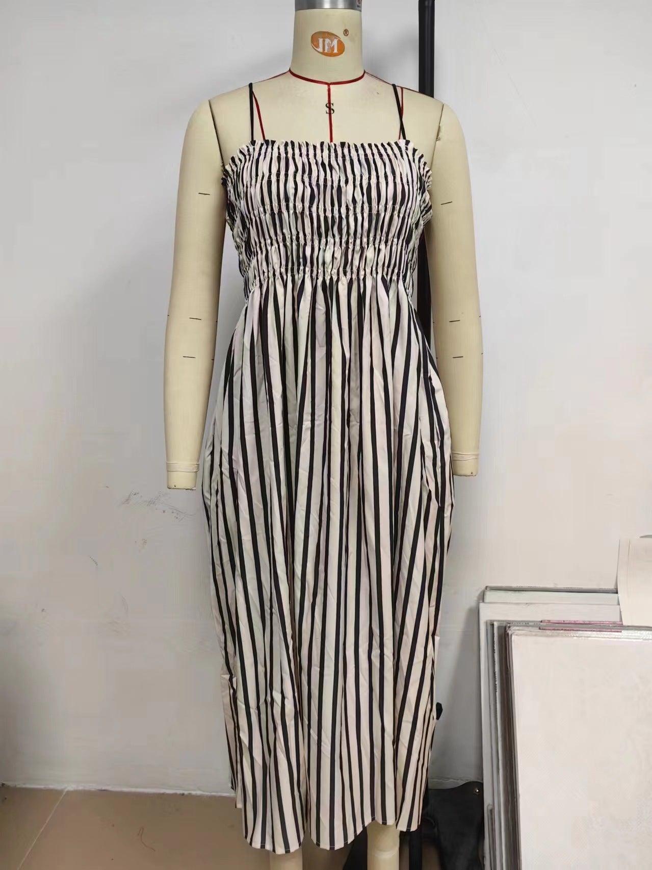 Women's Spring/Summer Striped Elastic Sexy Pocket Strap Loose Casual Dress 4