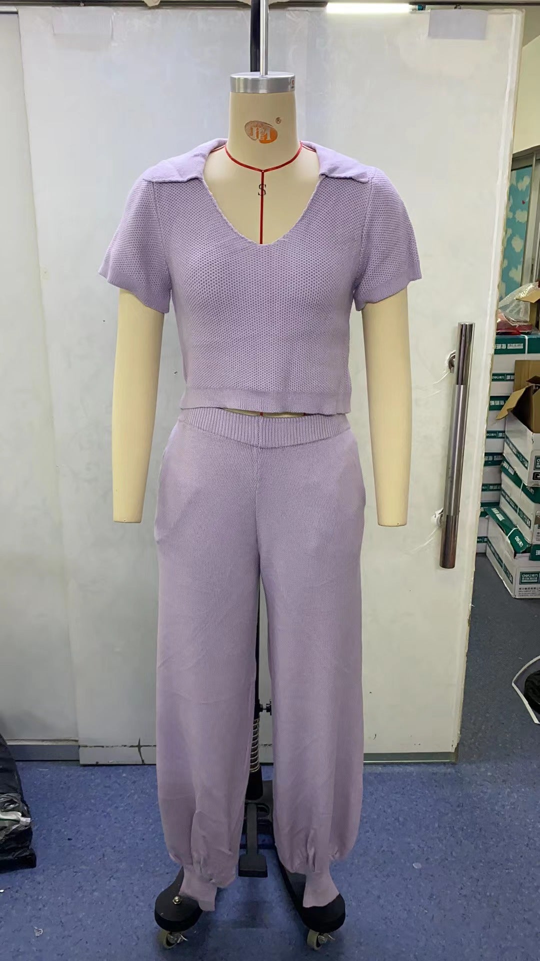 Women autumn V-neck knitting Crop Top and Casual bloomers two-piece set 12