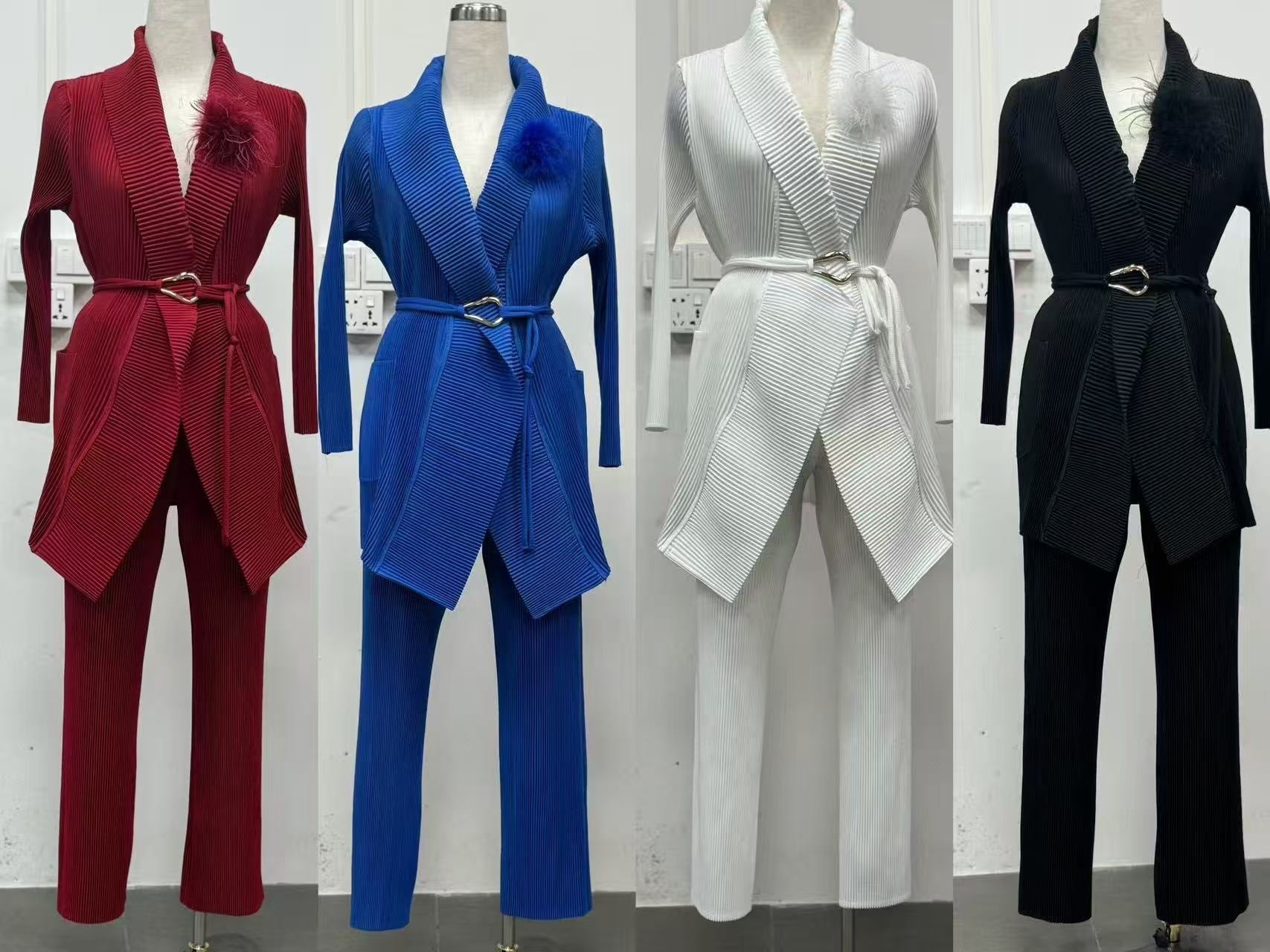 Plus Size African Women pleated Solid Blazer and Pant two-piece set 6