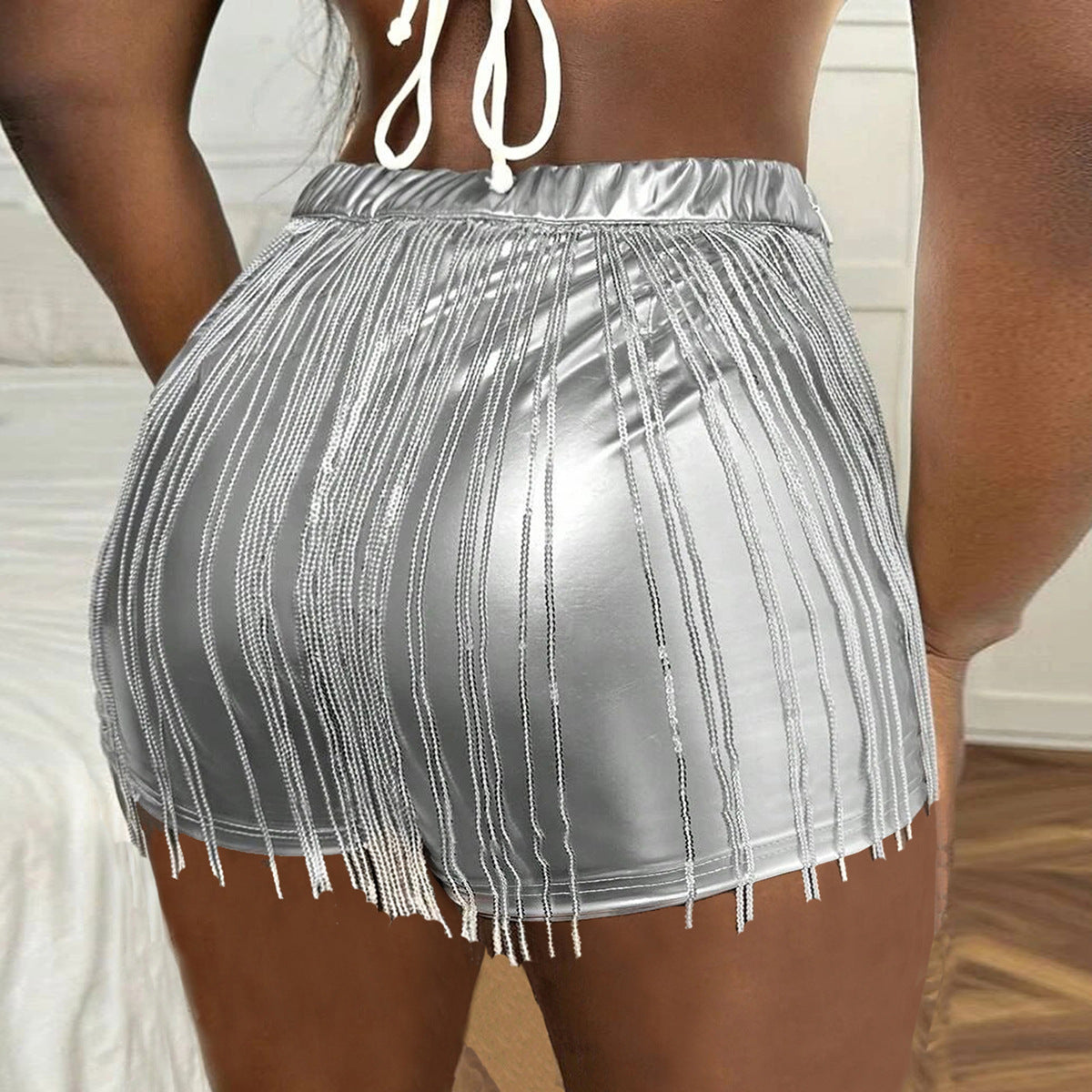 Women Spring/Summer Pu-Leather Tassel Shorts