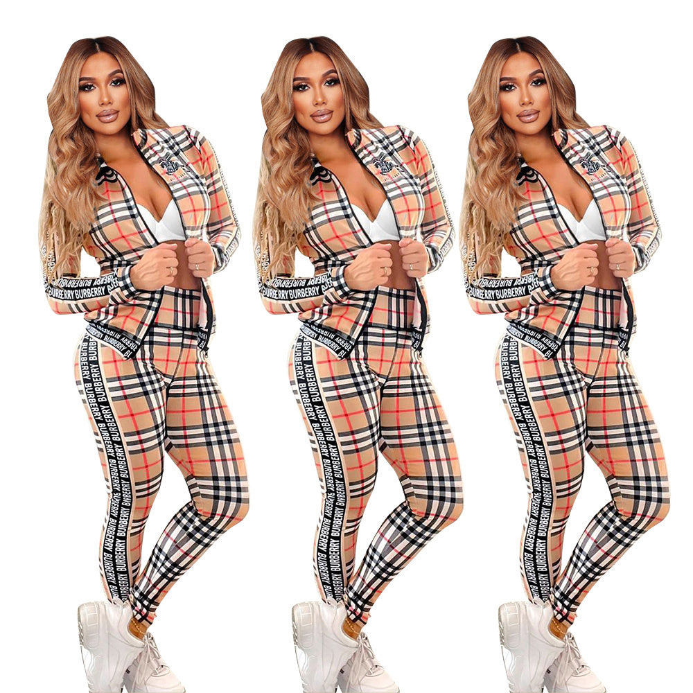 Women's Casual Chic Fashion Trendy Long Sleeve Zipper Two-Piece Pants Set 8
