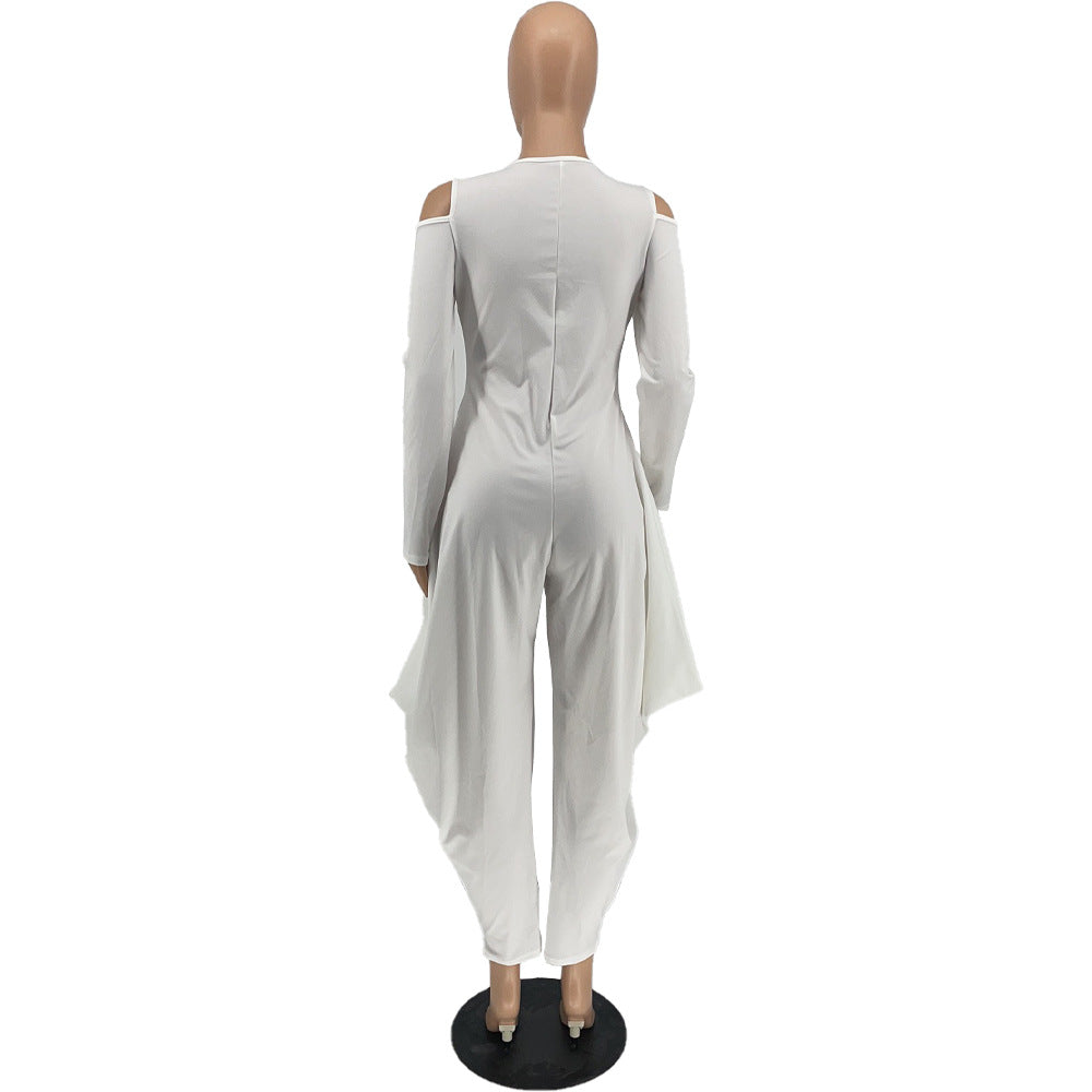 Women's Solid Color Cutout Long Sleeve Fashionable Loose Jumpsuit 36