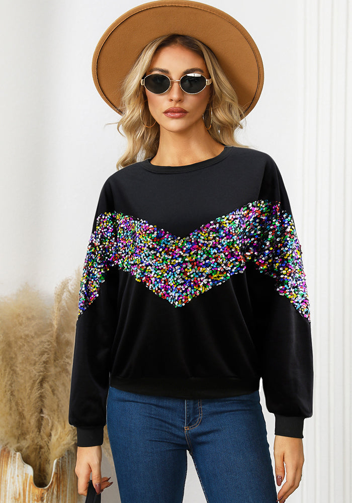 Women Colorful Pearlescent Sequins Decorated Solid Top