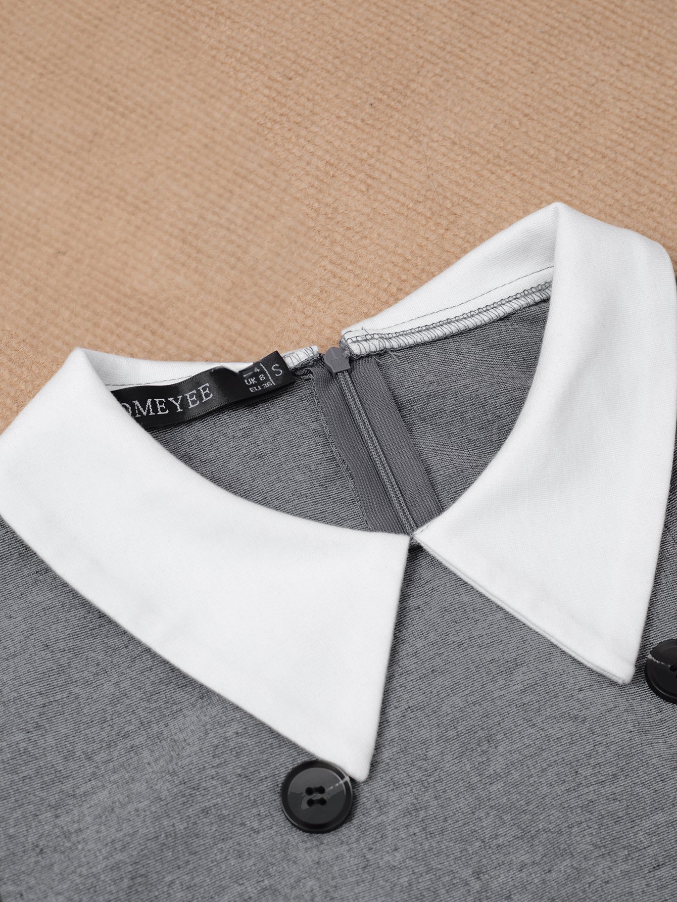 Women Elegant Contrast Turndown Collar Dress with Belt 7