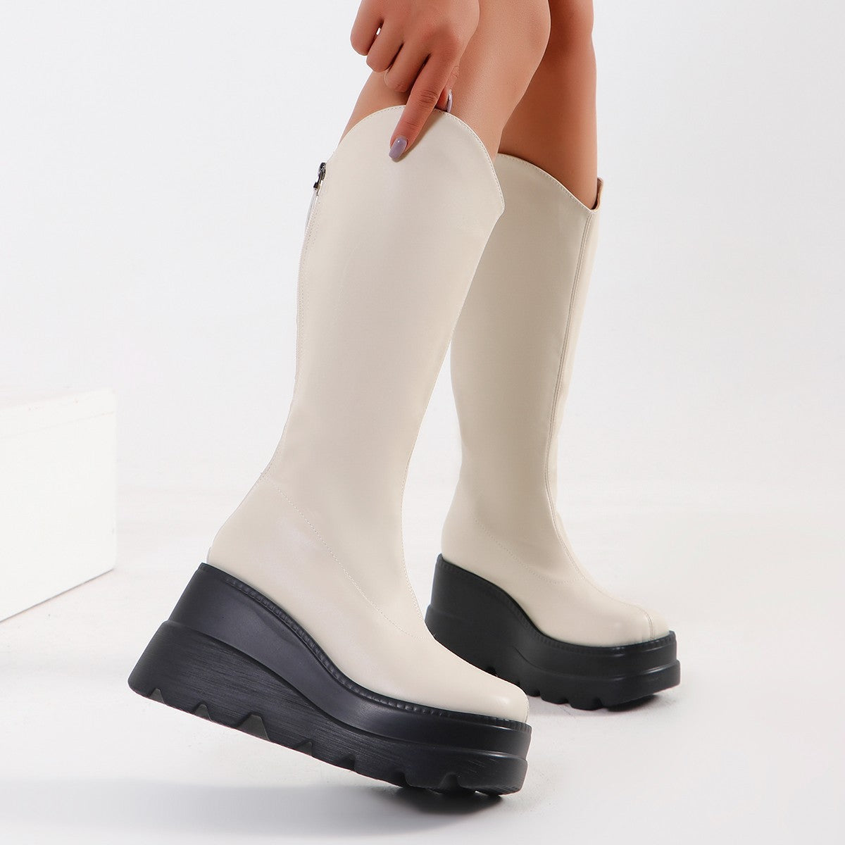 Plus Size High Slim Fit Long Boots Women Thick Sole High Boots