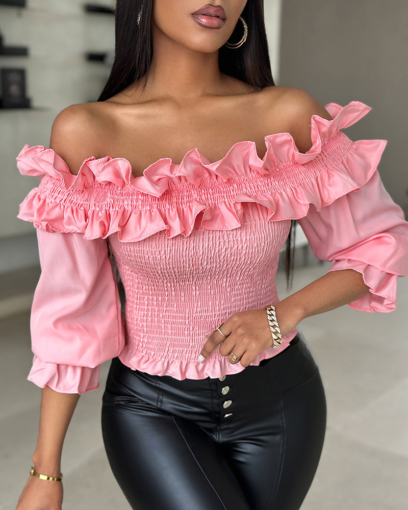Ruffled Off Shoulder Long Sleeve Top 4