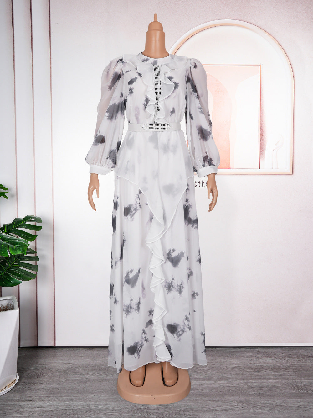 African Women Retro Printed Ruffle Dress 12