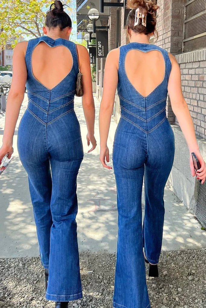 Women’s Retro Streetwear Slim-Fit Sleeveless Hollow Denim Jumpsuit 5