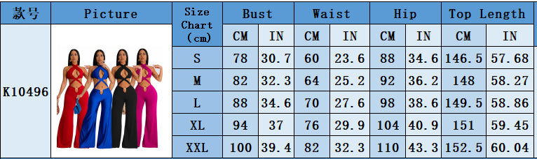 Women's Nightclub Sexy Cutout Halter Neck Wide Leg Jumpsuit 10