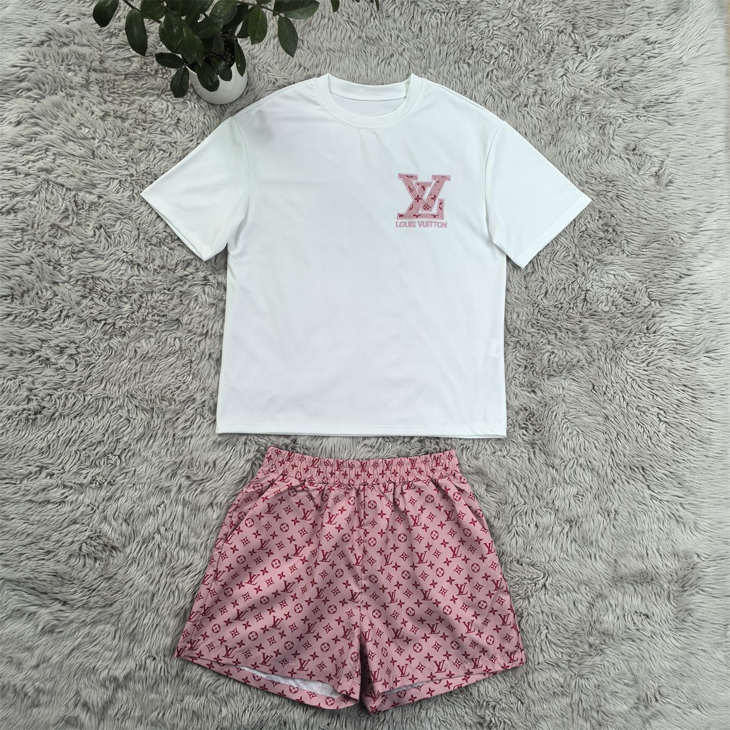 Women's Summer Embroidered & Printed Short-Sleeved Shorts Set 9