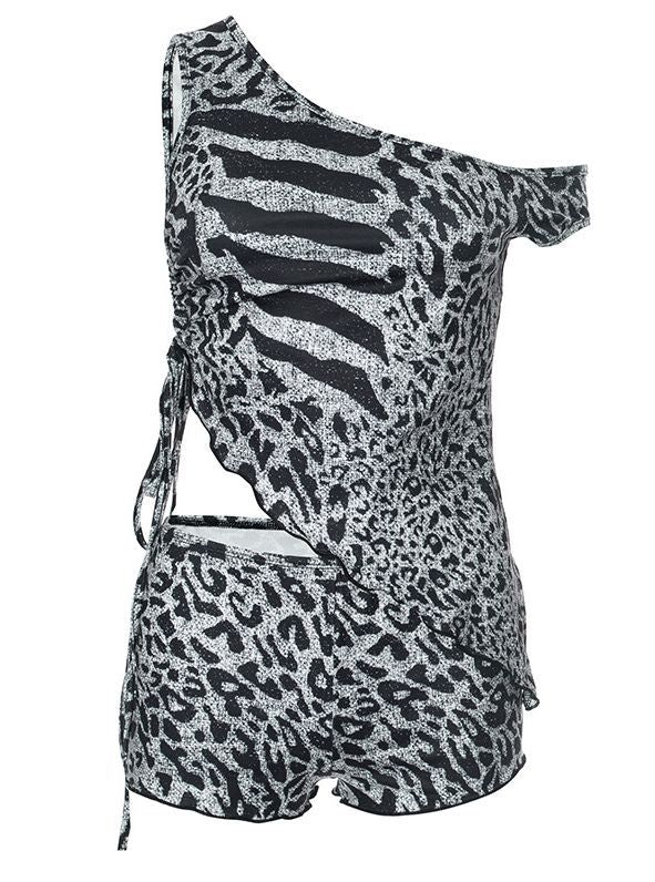 Fashion Leopard Print Sexy Women's Two Piece Shorts Set 5