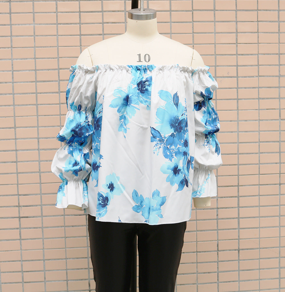 Off Shoulder Long Sleeve Printed Loose Women Casual Top 15