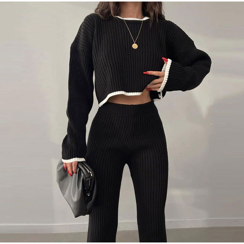 Autumn Casual Loose High Waist Elegant Slit two piece pants set 5