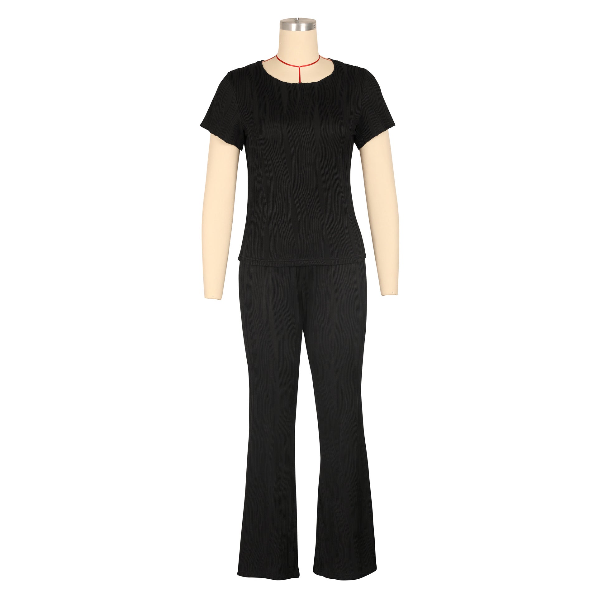 Women Casual Ribbed Summer Short Sleeve Top and Pants Two-Piece Set 16