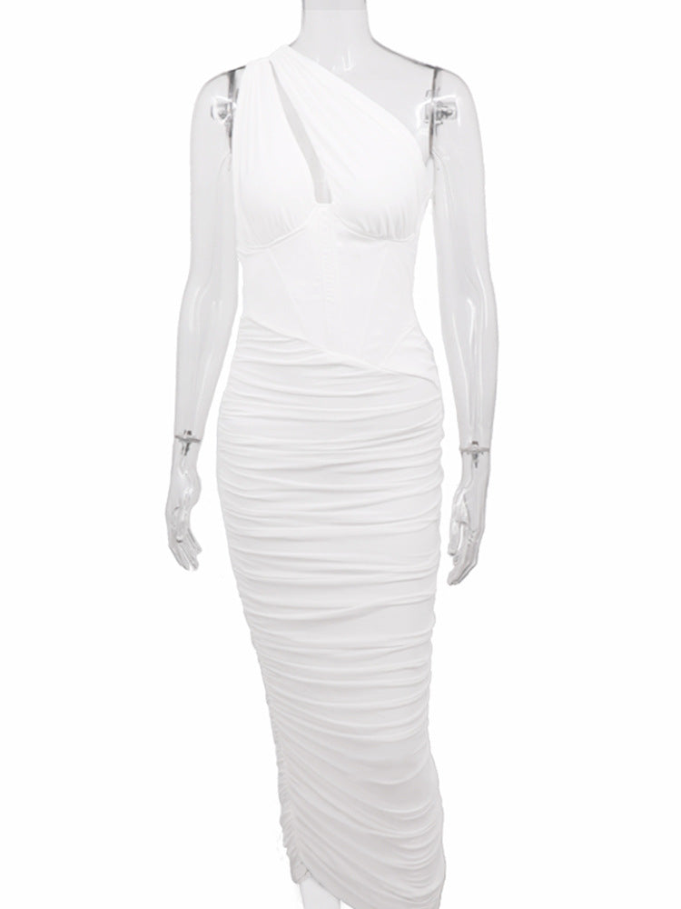 Women Sexy Cutout Solid Backless Pleated Bodycon Dress 11