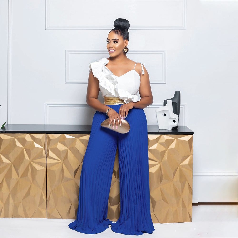 Women Casual Sleeveless Long-sleeved Wide-leg Jumpsuit 4