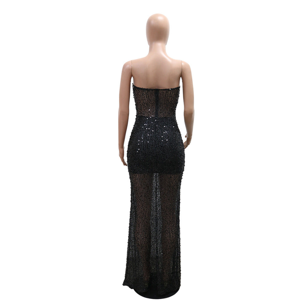 Strapless Sequin See-Through Long Dress for Women 8