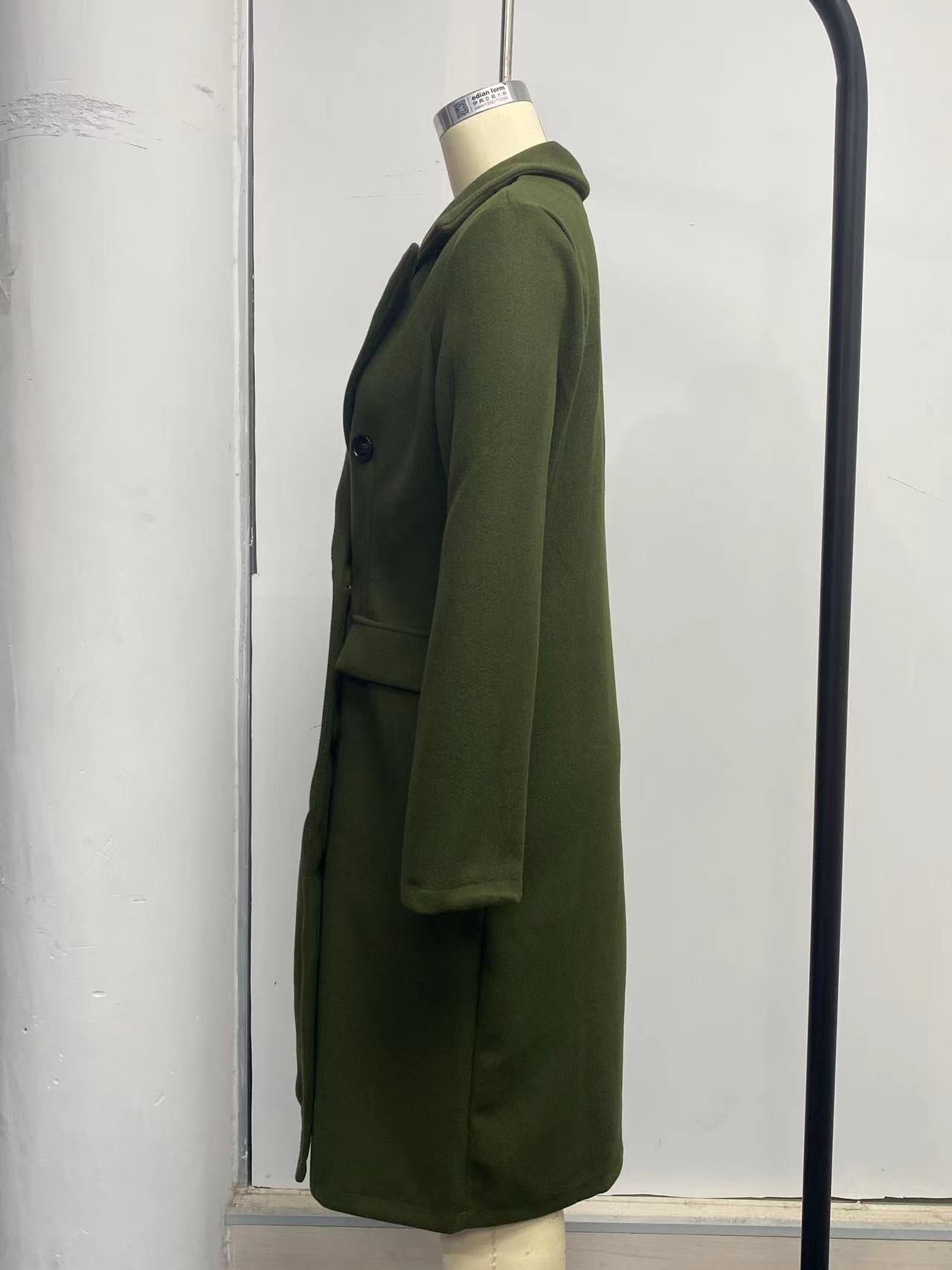 Women Solid Long Sleeve Double Breasted Pocket Coat 24