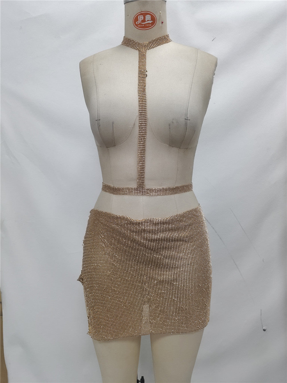 Women Fall Sexy Metallic Rhinestone Slit Lace-Up Skirt 3