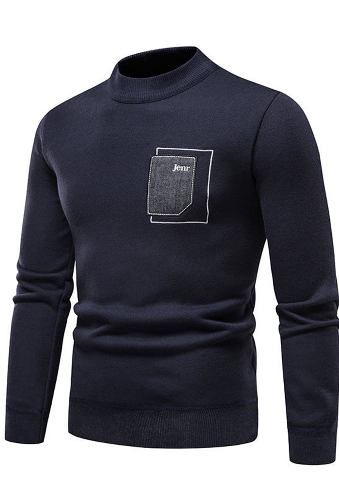 Autumn Winter Patch Round Neck Knitting Sweater