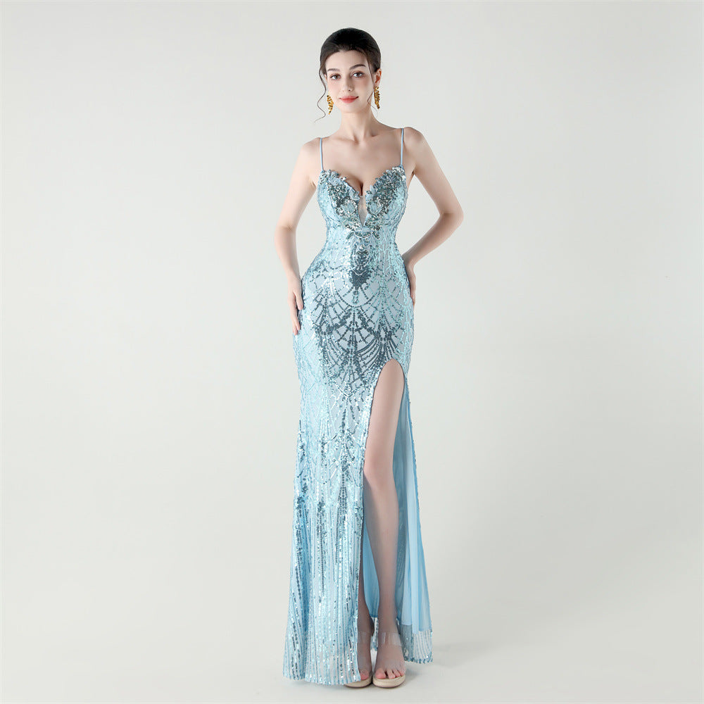 Women Beaded Tube Fishbone Lace-Up Sequin Formal Party Evening Dress 28