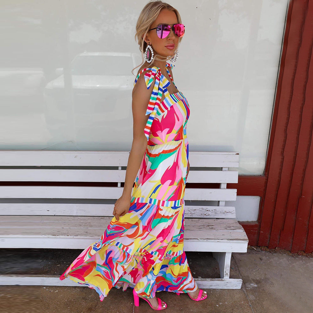 Women Summer Holidays Printed Suspender Dress 5