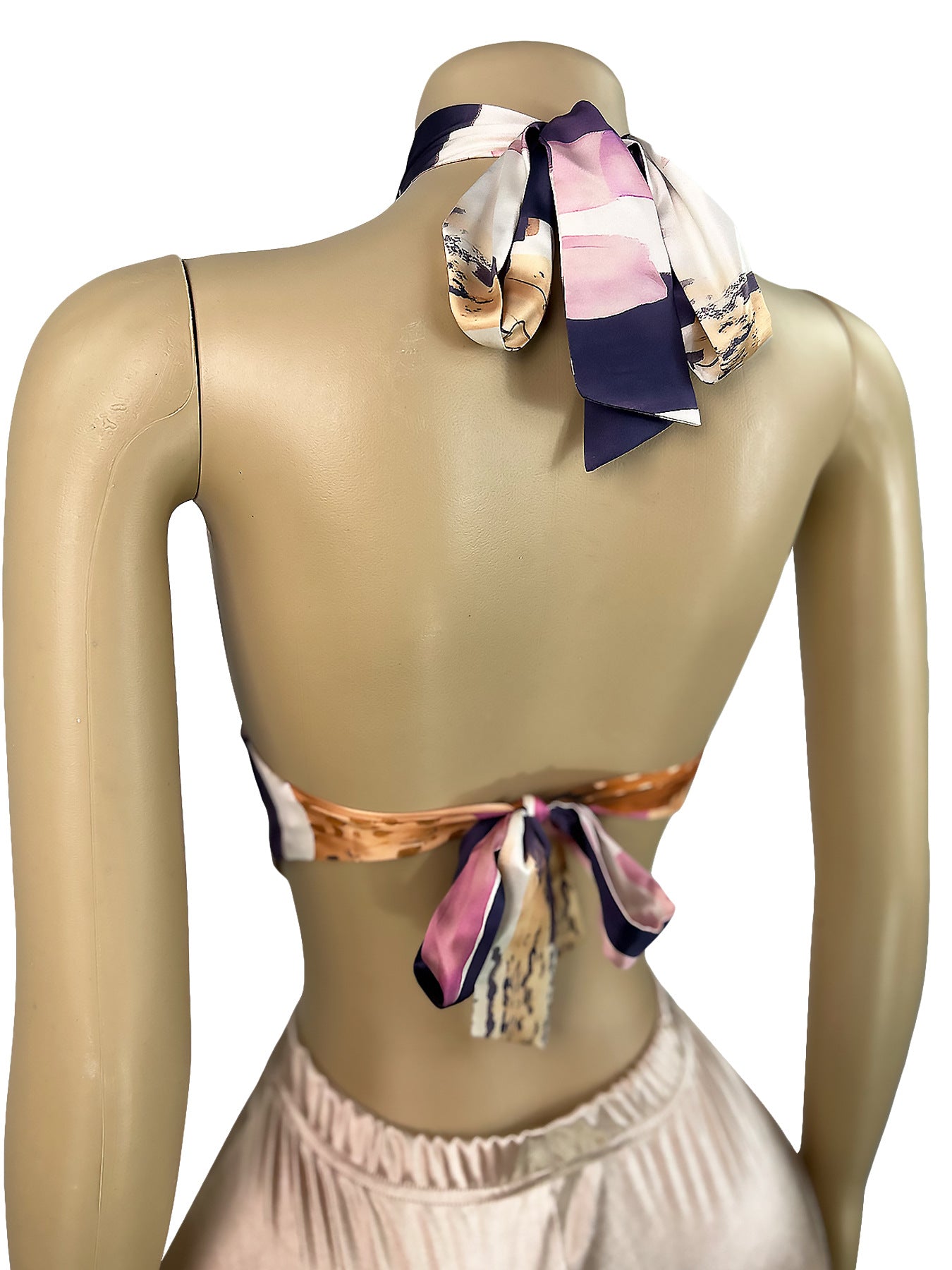 Women's Fashion Satin Halter Neck High-Neck Print Lace-Up Top & Shorts Set 10