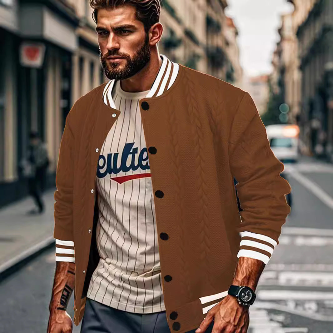 Men's jacquard trendy Solid baseball Coat 7