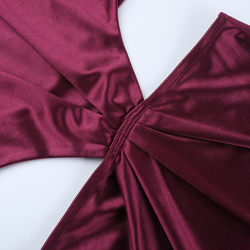 Sexy One Shoulder Hollow-Out Satin Maxi Dress Chic Gown 13