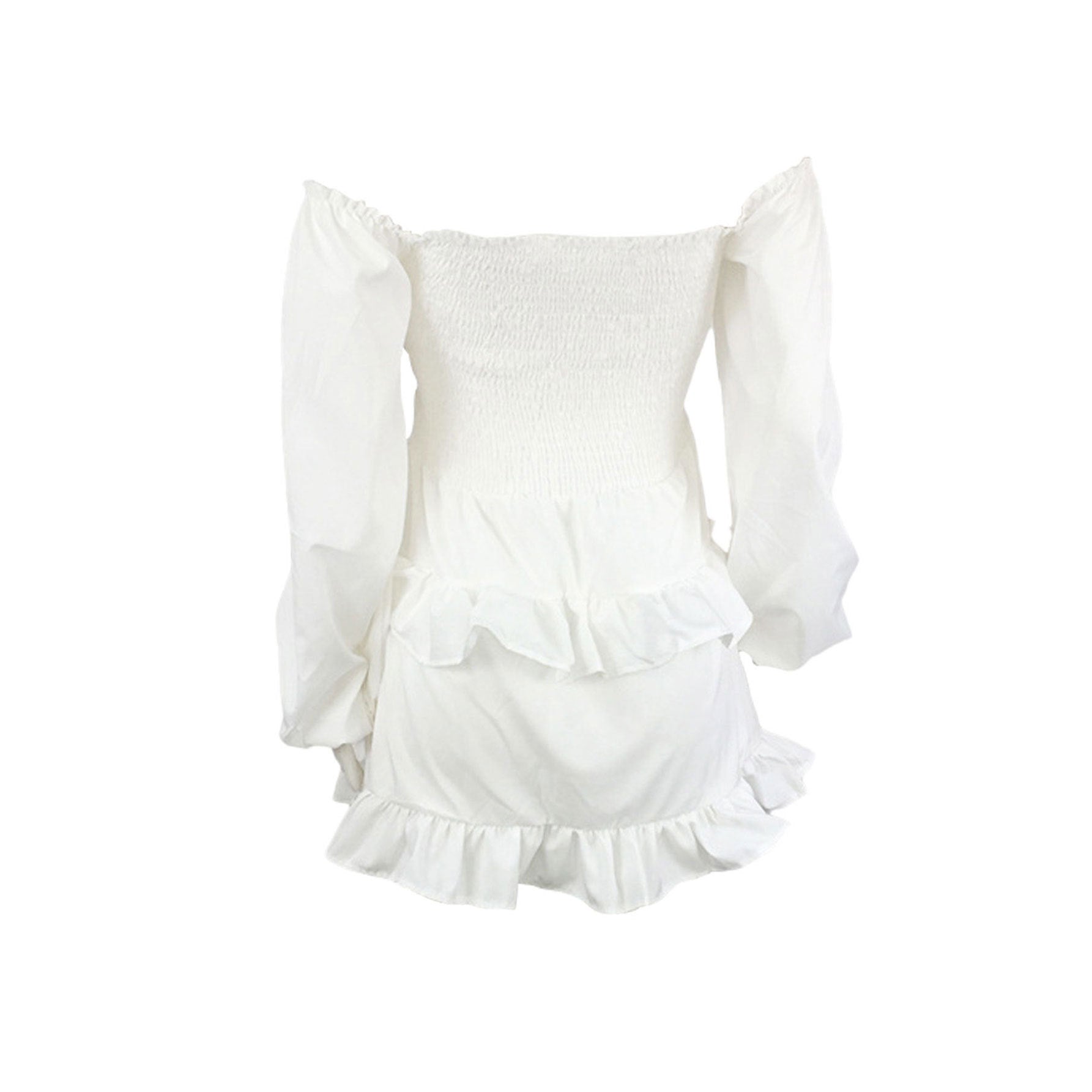 Elegant White Off-Shoulder Lace Patchwork Layered Ruffle Summer Dress 4