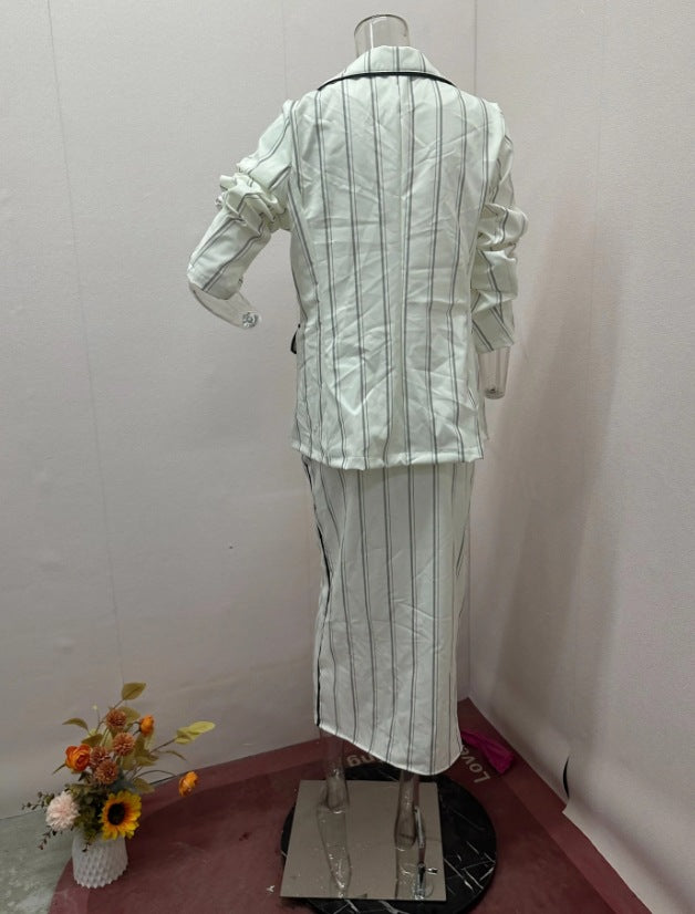 Women Fall Elegant Career Blazer and Skirt Two-Piece Set 7