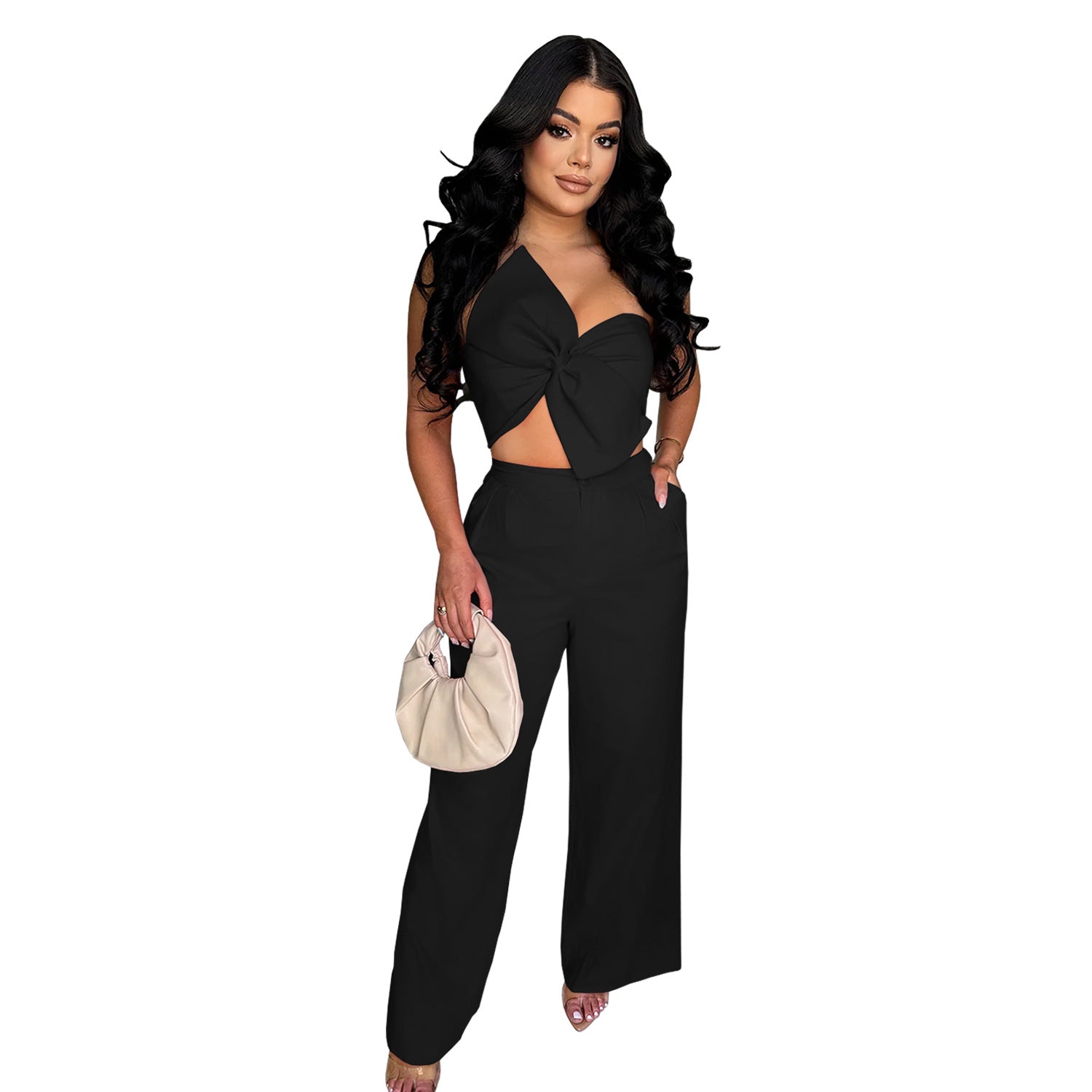 Women  Sexy Bowknot Top and Pants Two Piece Set 9